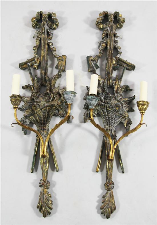 Pair modern carved and painted wall sconces(-)